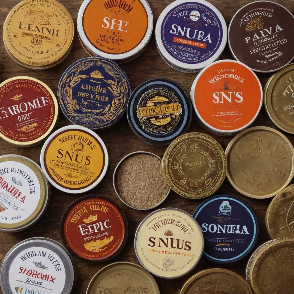 Nahaufnahme verschiedener Arten von Snus-Produkten auf einem hellen Hintergrund, die ihre Unterschiede zeigen, fotografischer Stil mit natürlichem Licht und scharfem Fokus.